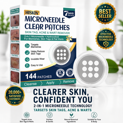 🎉🎉𝐇𝐢𝐬𝐤𝐢𝐧® 2-in-1 Microneedle & Hydrocolloid Patch | Removes raised moles, acne, flat warts, and skin tags | Helps improve wrinkles, scars, and blemishes | Invisible patches for face and body