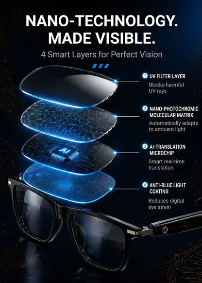 Smart Zoom Color-Changing Solar Real-Time AI Translation Glasses