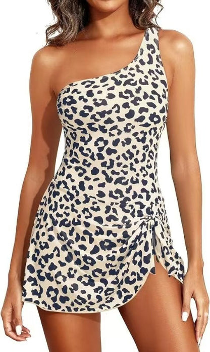 One Shoulder Skirted One Piece Swimsuit
