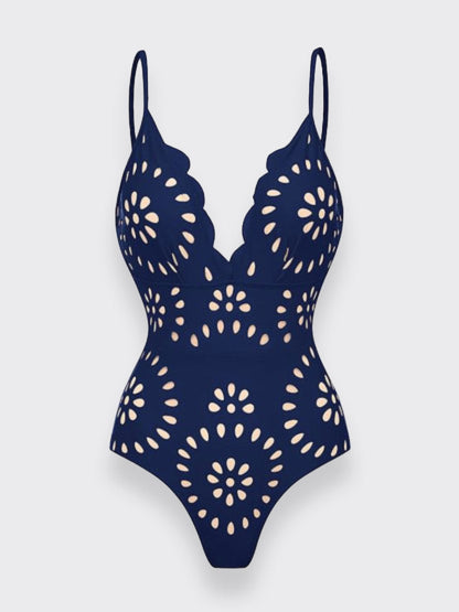 Flower Hollow One Piece Swimsuit and Skirt