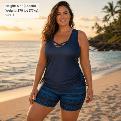⏰LAST DAY 50% OFF - Miraclesuit Women's Tummy Control Tankini Set with Built-In Bra – Flattering Boho Swimwear with Shorts