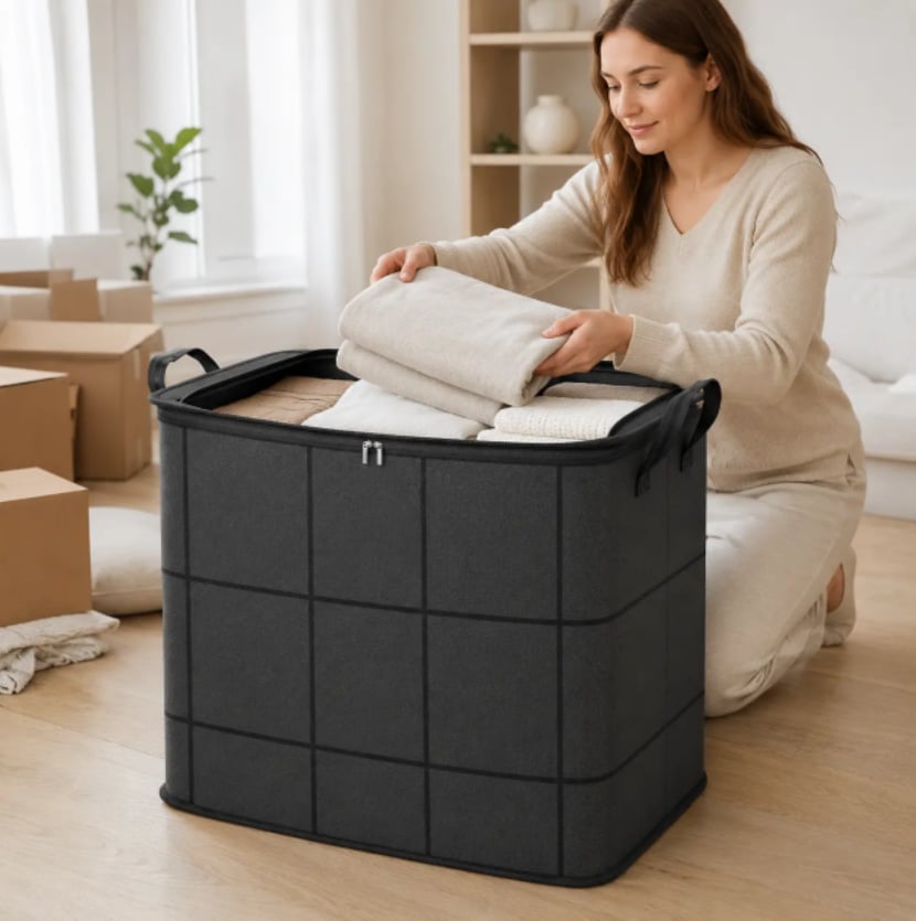 ⚡Hot Sales 49% OFF🔥-Spacious Moving Storage Bin – Zippered Organizer for Quilts, Bedding & Sweaters, Large Capacity Fabric Bag for Closet & Moving Day