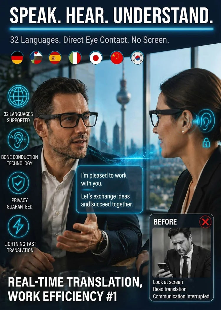 Smart Zoom Color-Changing Solar Real-Time AI Translation Glasses