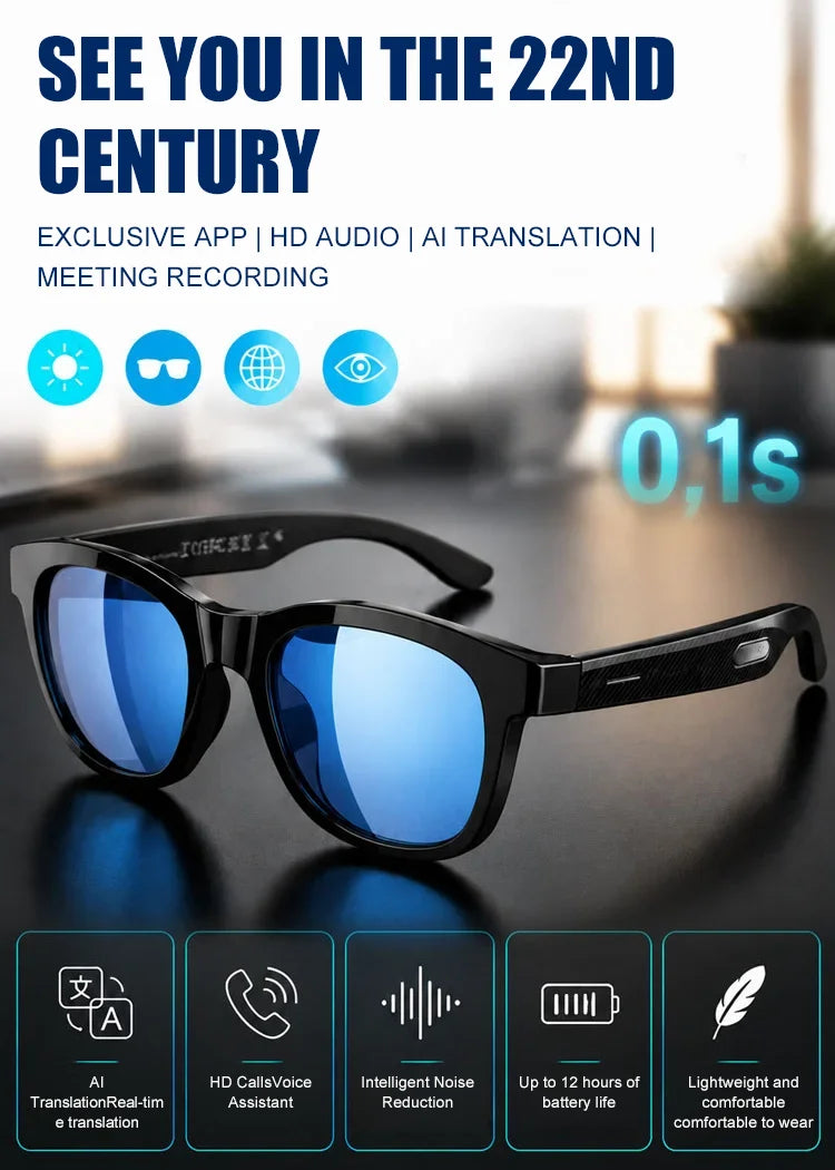 Smart Zoom Color-Changing Solar Real-Time AI Translation Glasses