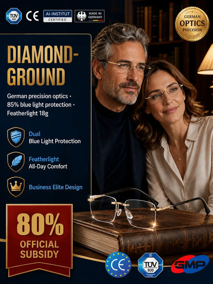Diamond Rimless Blue Light Blocking Reading Glasses (Brand Selection)
