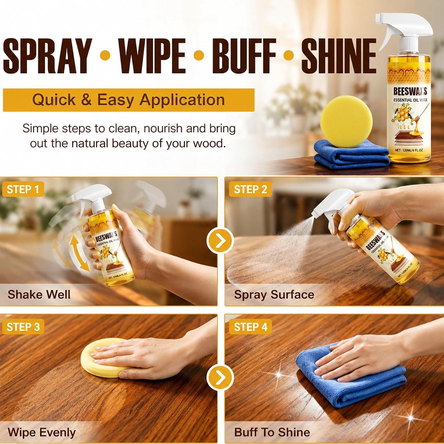 Micro-Molecularized Natural Beeswax Floor Polish Spray (120ml)