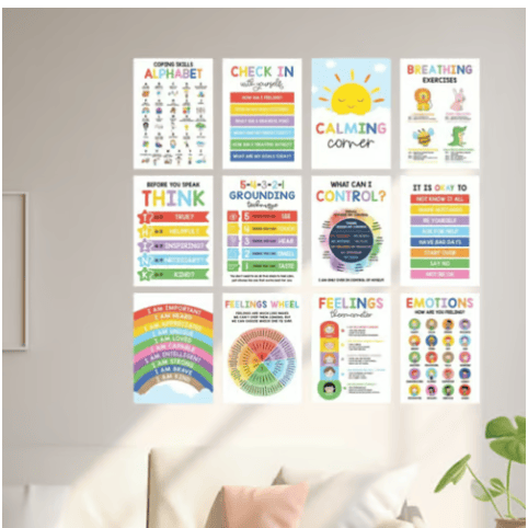 🔥12 Calming Corner Classroom Posters - Feelings Wheel Chart & Emotions Poster For Kids