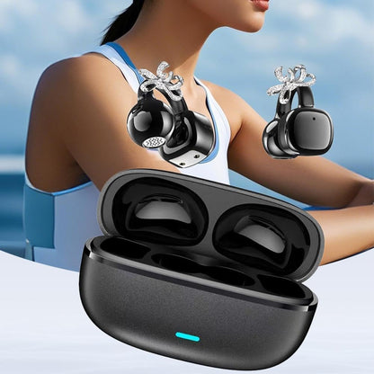 🎧2026 New Clip-On Open-Ear Headphones – Wireless Bluetooth Earbuds with AI Noise Cancelling, Rhinestone Decor & Water Resistant