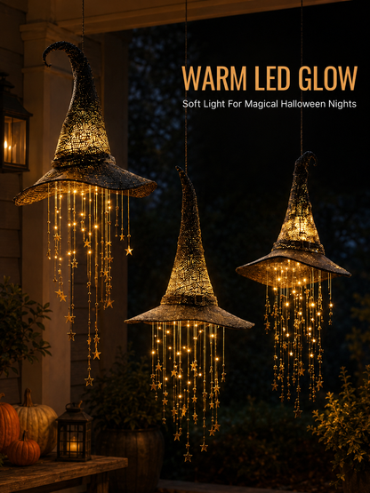 3 Pack Lighted Hanging Witch Hat Star Garland Halloween Decor