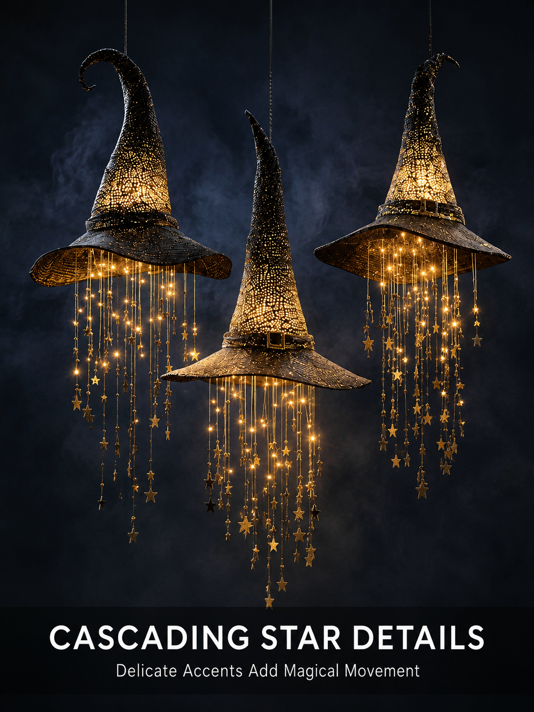 3 Pack Lighted Hanging Witch Hat Star Garland Halloween Decor