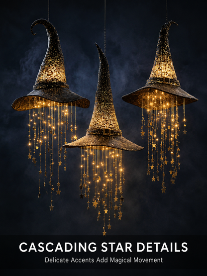 3 Pack Lighted Hanging Witch Hat Star Garland Halloween Decor