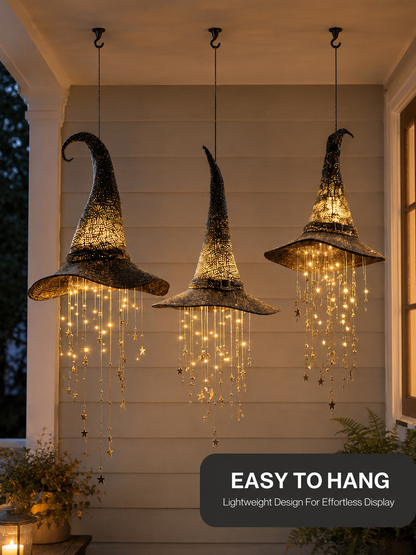 3 Pack Lighted Hanging Witch Hat Star Garland Halloween Decor