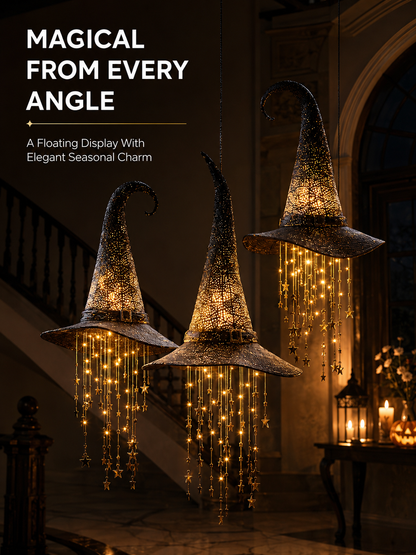 3 Pack Lighted Hanging Witch Hat Star Garland Halloween Decor
