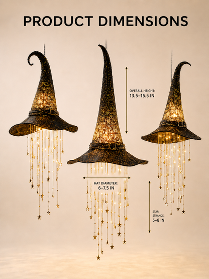 3 Pack Lighted Hanging Witch Hat Star Garland Halloween Decor