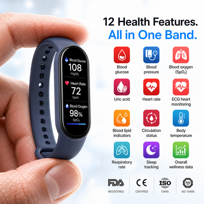 🏆 2026 Pryxo™ M9 Non-Invasive Smart Band 📈12 health reports - No-Prick