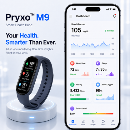 🏆 2026 Pryxo™ M9 Non-Invasive Smart Band 📈12 health reports - No-Prick