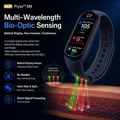 🏆 2026 Pryxo™ M9 Non-Invasive Smart Band 📈12 health reports - No-Prick