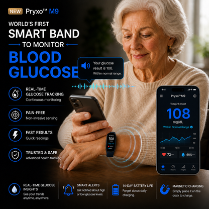🏆 2026 Pryxo™ M9 Non-Invasive Smart Band 📈12 health reports - No-Prick
