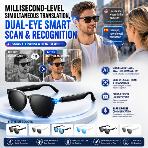 All-weather on-body AI assistant, real-time multilingual simultaneous translation, seamless cross-border communication, all-round AI recognition for everything, on-body professional recorder, hands-free calls, music playback