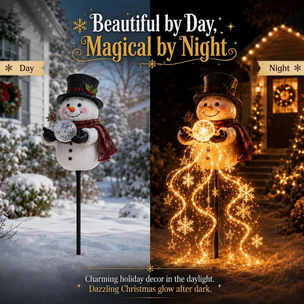 Beautiful by Day, Magical by Night - Snowman Solar Light