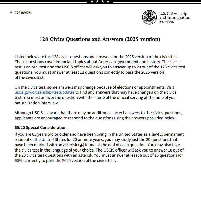 2026 US Citizenship Flash Cards – 128 Official Questions & Answers (English & Spanish)