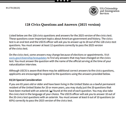 2026 US Citizenship Flash Cards – 128 Official Questions & Answers (English & Spanish)