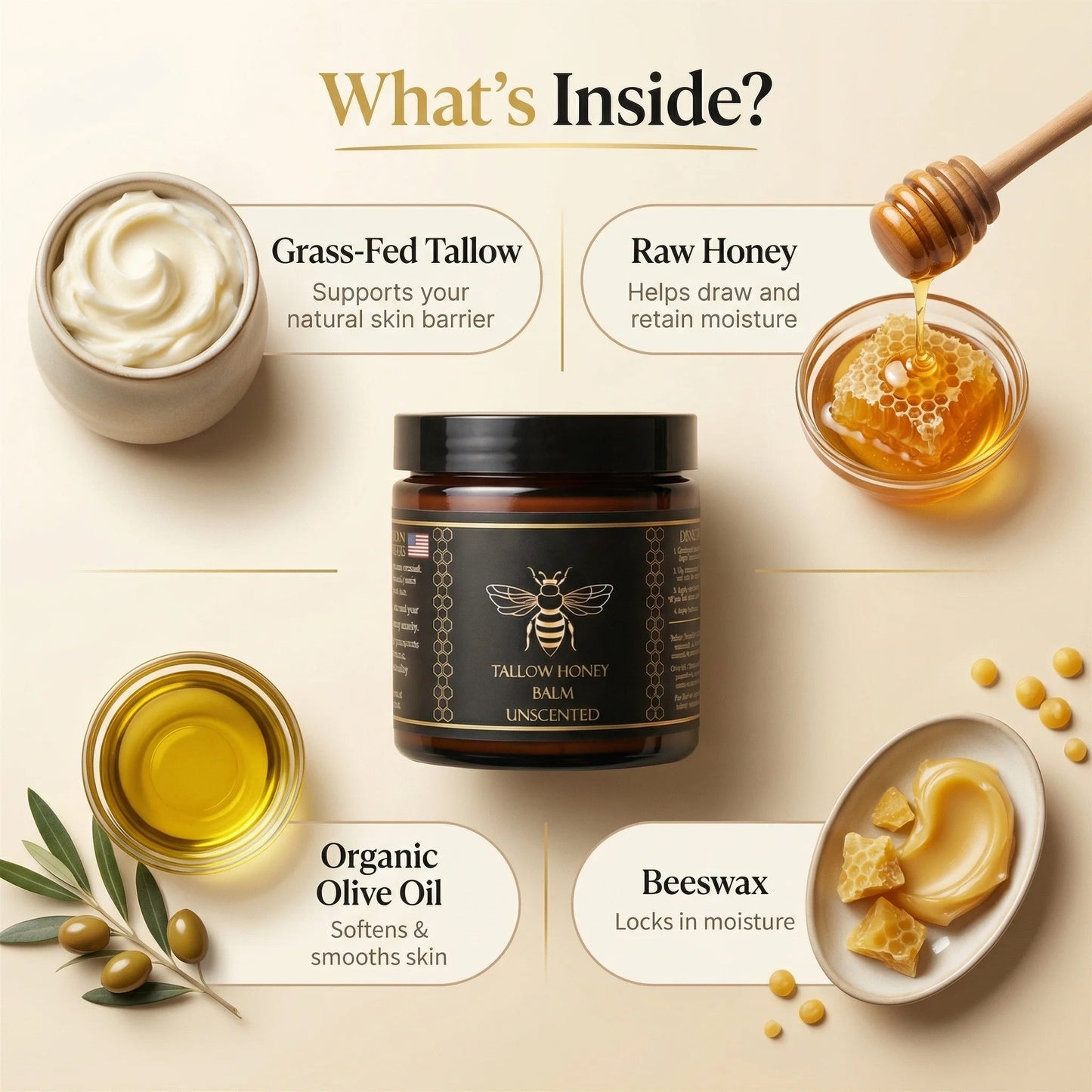 Natural Organic Tallow Honey Moisturizing Balm