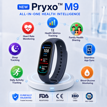 🏆 2026 Pryxo™ M9 Non-Invasive Smart Band 📈12 health reports - No-Prick