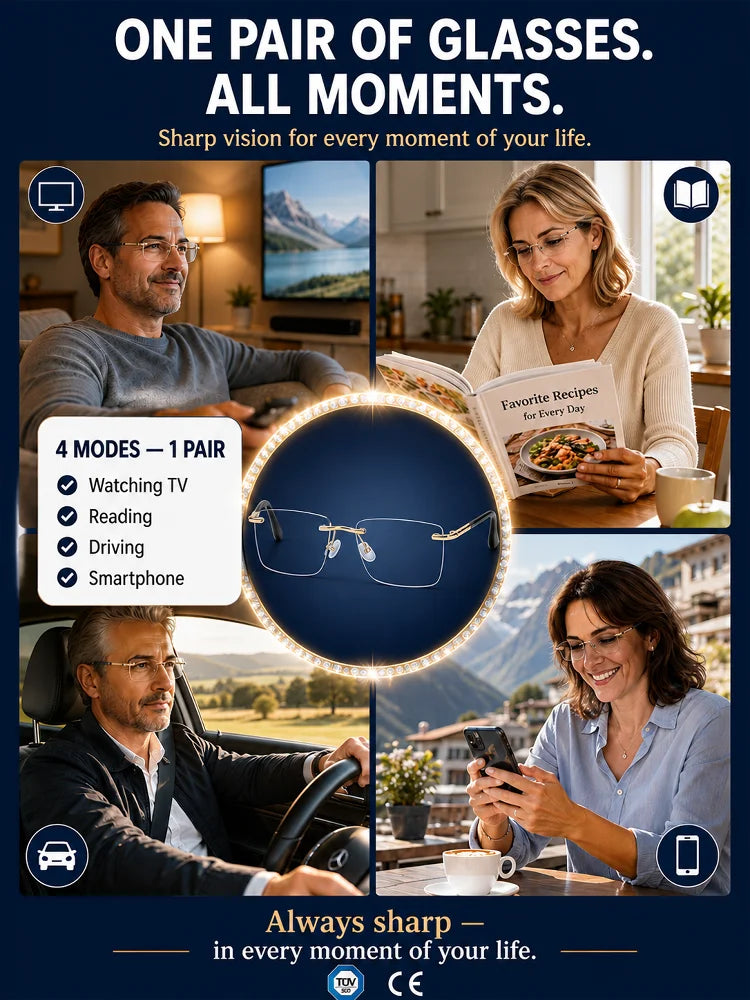 Diamond Rimless Blue Light Blocking Reading Glasses (Brand Selection)