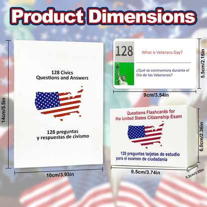 2026 US Citizenship Flash Cards – 128 Official Questions & Answers (English & Spanish)